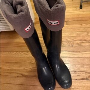 Hunter Original Gloss Tall Rain Boots with Gray Fleece Liners included